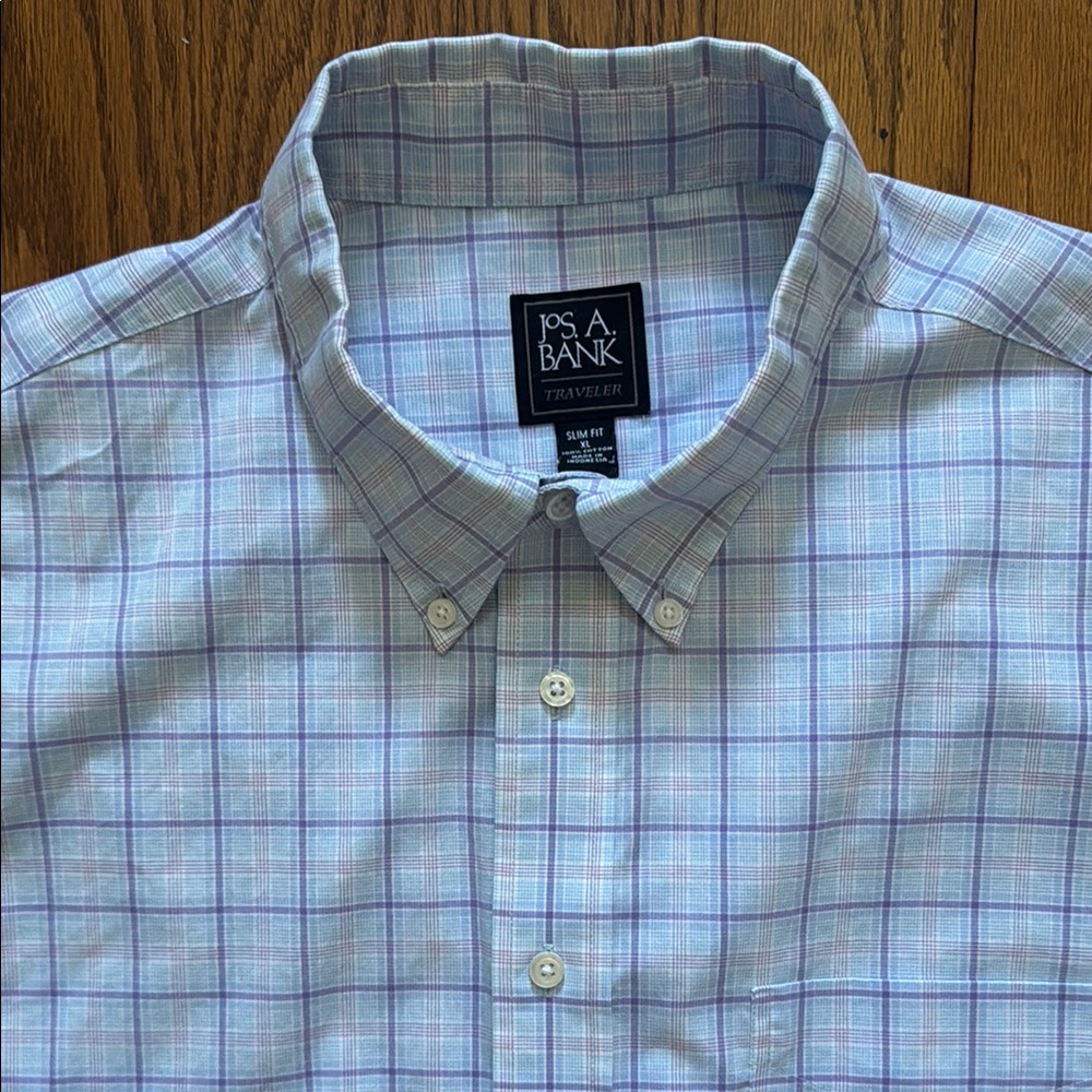 Jos. A. Bank Men's Blue and Purple Plaid Shirt